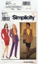 8071 MCCALLS RAISED WAIST PANTS, SKIRT, LINED JACKET PATTERN 12-16 UNCUT